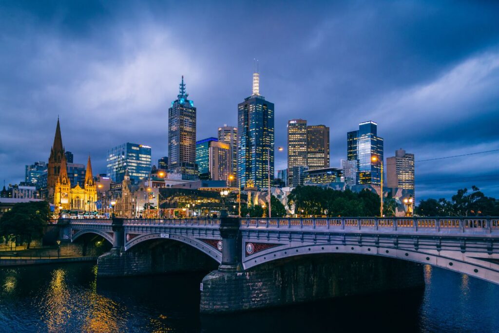 Melbourne skyline at night from Southbank